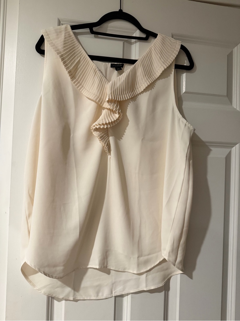 Ann Taylor Cream Pleated Ruffle Neck Camisole